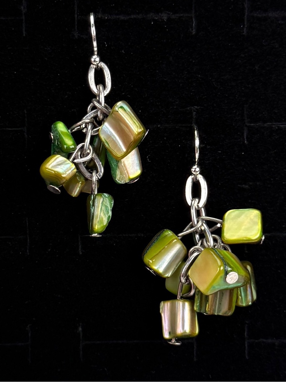 Bohemian Silvertone green beaded cha-cha pierced earrings